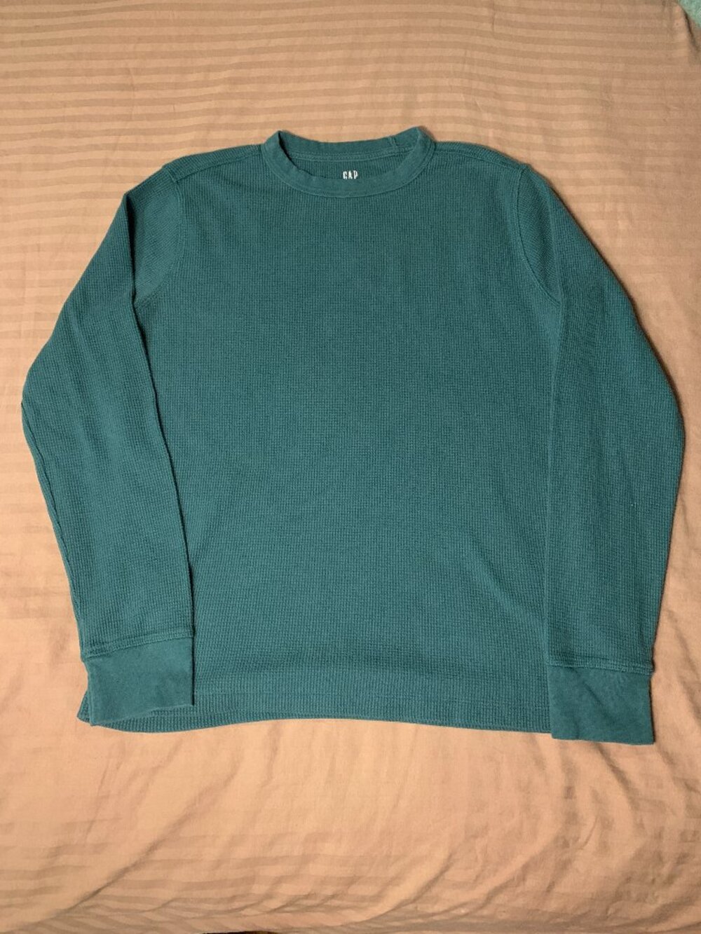 Vintage GAP Green Waffle Knit Long Sleeve Shirt Mens Medium
